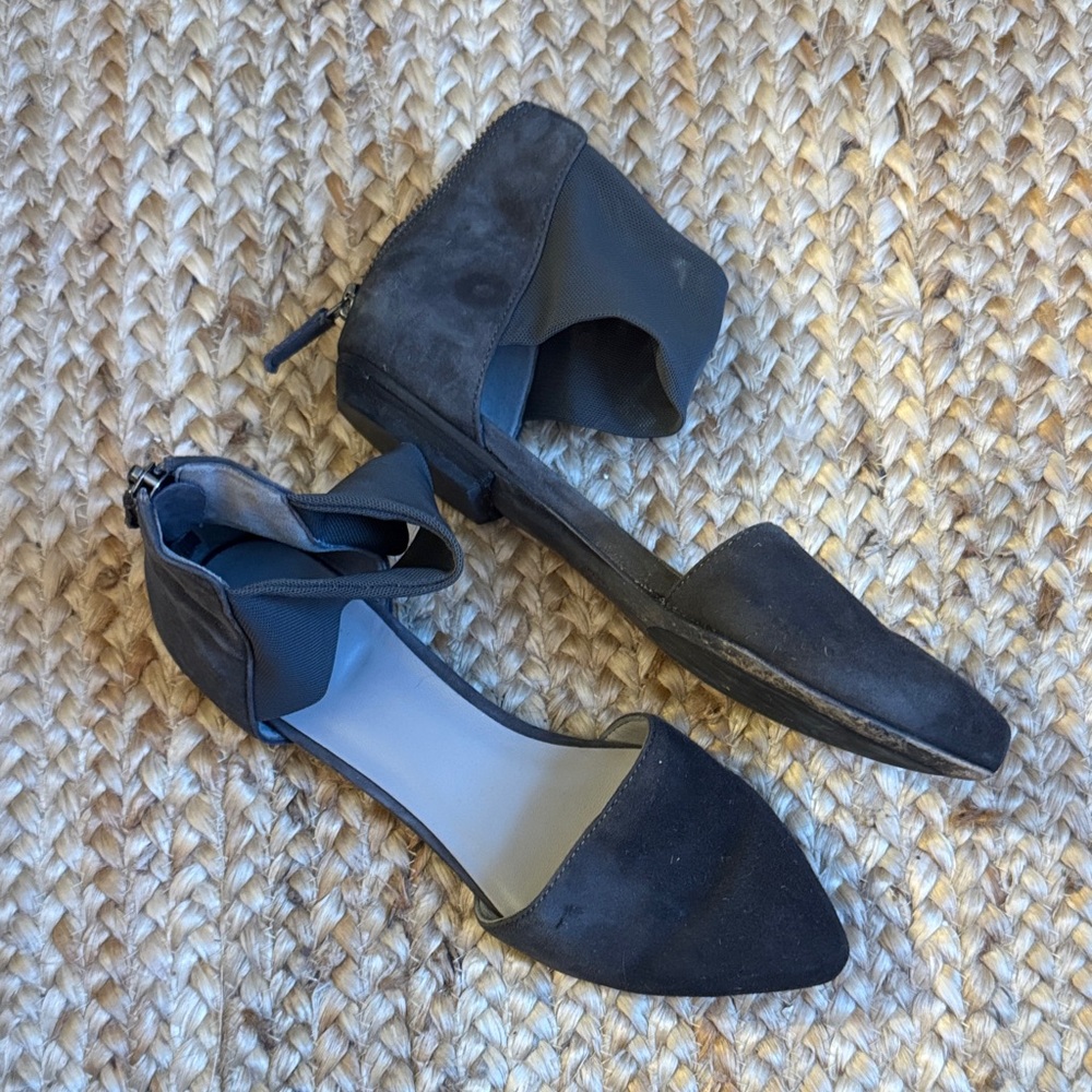 Eileen Fisher 7 Ankle Strap Flats Pointed Toe Grey Shoes D'orsay